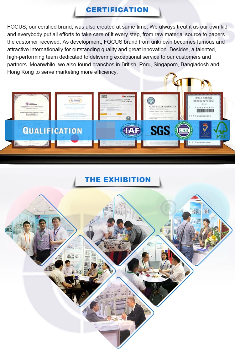 Rollo enorme de papel termal de la marca del foco; Proyección de imagen azul Imaging45GSM/48GSM/55GSM/58GSM/60GSM/65GSM/70GSM/80 negro G/M