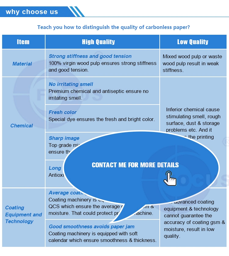 Azul de papel sin carbono del papel de NCR de la marca del foco/papel sin carbono de la proyección de imagen negra